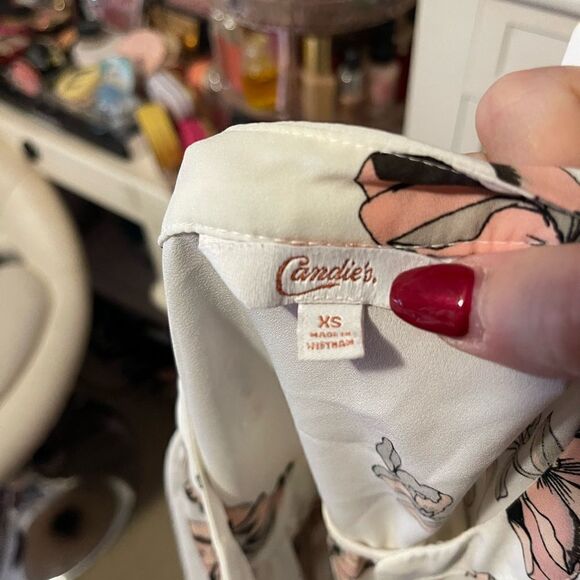 2/$15 Candie’s floral button down shirt - Picture 2 of 3